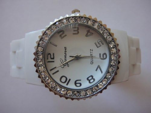 Geneva Platinum CZ Accented Silicone Watch, Silver Ring Small Face