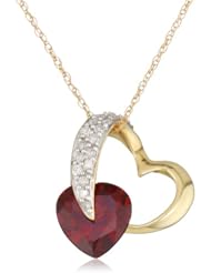 10k Yellow Gold Diamond and Garnet Heart-Shaped Pendant, 18"