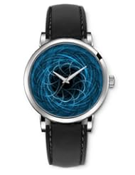 SPRAWL Aanalog Fashion Series Silver Ladies Watches of Genuine Black Leather Strap,Unique Wrist Watch for Women Girls Designed with Blue lines forming flower