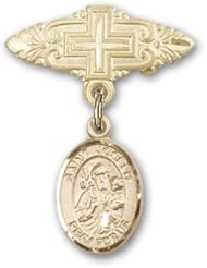Gold Filled Baby Badge with St. Joseph Charm and Badge Pin with Cross