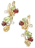 14K Yellow Gold Hand-Crafted Curve-Shaped Designer Earrings, Enhanced with Prong Set Diamonds and Semi Precious Stones.(GH-Color, SI-Clarity, c.t.t.w.0.14CT).