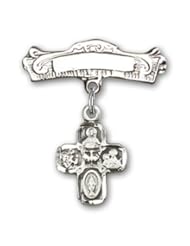 Sterling Silver Baby Badge with 4-Way Charm and Arched Polished Badge Pin