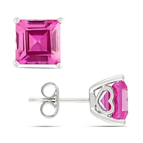 Sterling Silver 6 1/2 CT TGW Created Pink Sapphire Fashion Earrings: Jewelry