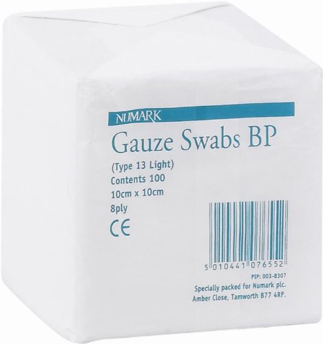 GAUZE SWABS 10CM 8PLY 100 NUMARK 44201