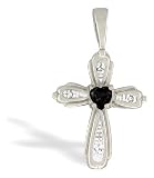 14K White Gold Genuine Heart Black Onyx and Diamond Cross Pendant