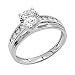 14K White Gold Solitaire Round CZ Cubic Zirconia High Polish Finish Ladies Wedding Engagement Ring Band with Round Side Stone
