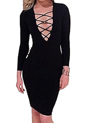 Sexy V-neck Cotton/Polyester/Spandex Long Sleeves Stretchy Spring Knee Length Bandage Dress/Bodycon Dress 