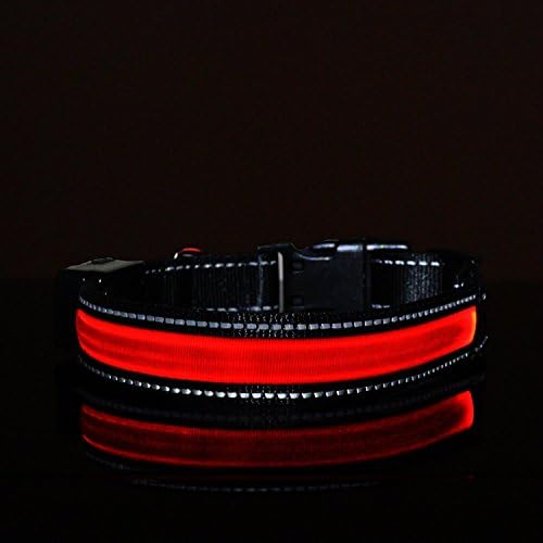 Vecent LED Collar Solar Charging Collar Usb Cable Charging Collar Usb Rechargeable LED Pet Dog Safety Collar Solar Powered LED Glow &amp; Flash Light Nylon Pet Neck Loop Collar (L, Red)