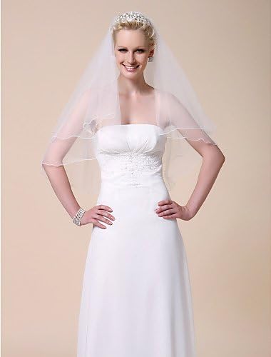 Two-tier 31.5 in (80cm) White Tulle Elbow Wedding Veil With Pencil Edge