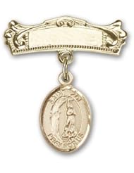 14K Gold Baby Badge with St. Zoe of Rome Charm and Arched Polished Badge Pin