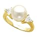 18K Yellow Gold Akoya Cultured White Pearl and Diamond Ring - 9.00mm
