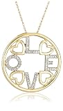 10k Yellow or Rose Gold Diamond Circle LOVE Pendant (1/10 cttw, I-J Color, I3 Clarity), 18