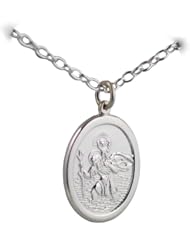 British Jewellery Workshops Silver 30x21mm oval St Christopher with Cable link chain