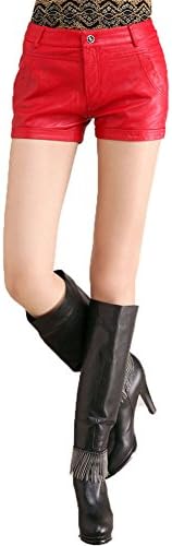 JCY Women's Faux Leather Shorts 2XL(US:8) Red