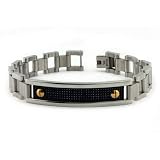 Clevereve's Stainless Steel Black Carbon Fiber Bracelet with Gold Plated Rivetts