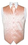 Men's Peach / Champagne Rose Paisley Design Dress Vest and NeckTie Set for Suit or Tuxedo