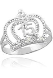 10k White Gold Sweet 15 Anos Band Imperial Queen Quinceanera Crown Ring