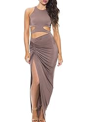 Sexy Cutout Elbow Length Sleeves Sleeveless Cotton/Polyester Bodycon Dress/Party Dress/Maxi Dress 