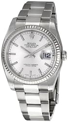 Rolex Datejust Silver Index Dial 18k White Gold Fluted Bezel Oyster Bracelet Mens Watch 116234 SSO