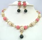 Necklace sets - FLOWER CORAL NECKLACE SET WITH EARRINGS ( PINK WHITE )
