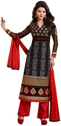 Rehsha Women's Classic Designer Pakistani Style Churidar Salwar Suit Black & Red