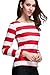 OUGES Women's Long Sleeve Stripe Pattern T-Shirts,Red White Stripe,XX-Large