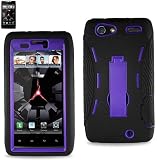 Heavy Duty Hybrid Case - Silicone Case Skin + Hard Protector Cover Case ( Black Silicone + Purple Bracket) with Foldable Stand for Motorola Droid RAZR/ XT912