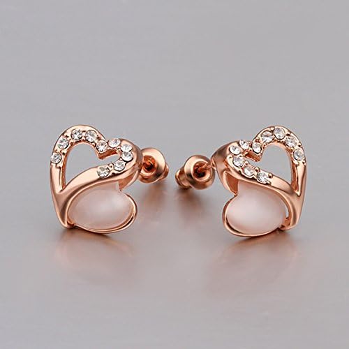 Double Heart Shaped Opal Earring Studs with 18K Rose Gold-plated WA000916
