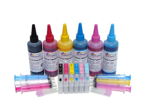 PrintPayLess Brand Pre filled Pigment Ink Refillable Cartridges for Epson 78 T078 non OEM Stylus Photo R260 R280 R380 RX580 RX595 RX680 Artisan 50 Printer 600 ml 20 oz PrintPayLess brand Water Fade Resistant Pigment Ink Speically formulated for Epson 6 Colorful Ink Refilling Syringes White Cyan Yellow Magenta Light Cyan Light Magenta and 6 Blunt Needles NOT Universal Ink Office Product