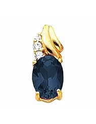 14K Yellow Gold Oval Cut Sapphire and Diamond Pendant -- LIFETIME WARRANTY