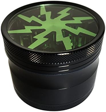 Stylish Lightning Herb Grinder with Pollen Catcher, Brush, and Scraper - 4 Piece 2.5" Premium Grade Aluminum - Durable, Light (Green)