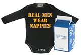 Spoilt Rotten - Real Men Wear Nappies Long Sleeve Babygrows / Bodysuit Alternative Baby Clothes 100% Organic Sizes 0-6 months WHITE/BLACK in funky Milk Carton