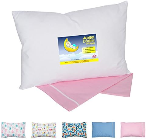 Angel Dreams Toddler Pillow 13x18 Bundle with Tailored Pillowcase (Pink)