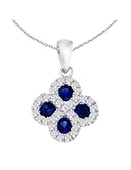 10k White Gold Sapphire Clover Fashion Pendant and 16in Chain