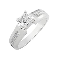 1.00 Carat Princess Diamond Engagement Ring in 14k White Gold - Size 6