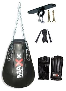 Maxx Pear Shaped Maize Boxing Punchbag With Ceiling Hook Chains & Gloves, Mma