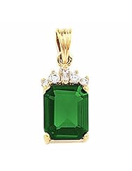14K Yellow Gold Emerald Cut Chatham Created Emerald and Diamond Pendant -- LIFETIME WARRANTY