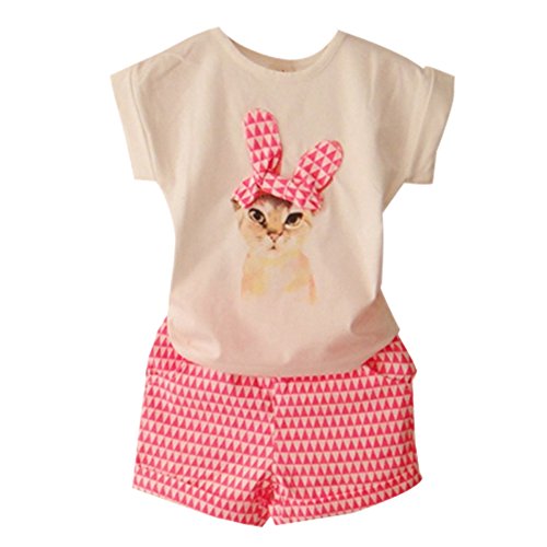 PanDaDa Girls Shorts Clothing Sets Short Sleeve T-shirt Kids Cat Print Plaids