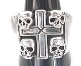 Tombstone Cross Skulls Bones Pewter Ring