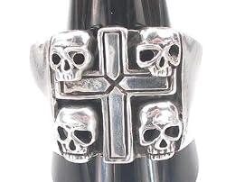Tombstone Cross Skulls Bones Pewter Ring