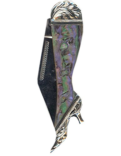 Bar V Ranch Western Mens Knife Engraved Resin Lady Leg Abalone 058-127