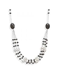 MMA Silver - 18 inch Smoky Quartz and Cultured Freshwater Pearl Necklace