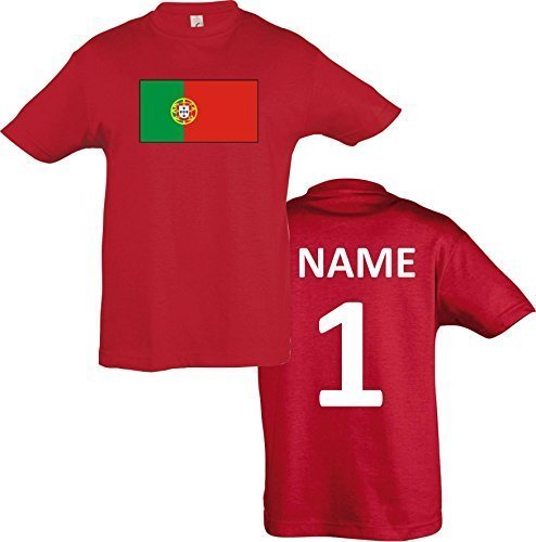 Kids T-Shirt Portugal Ländershirt mit Wunschnamen und Nummer diverse Farben, Farbe rot, Größe 104