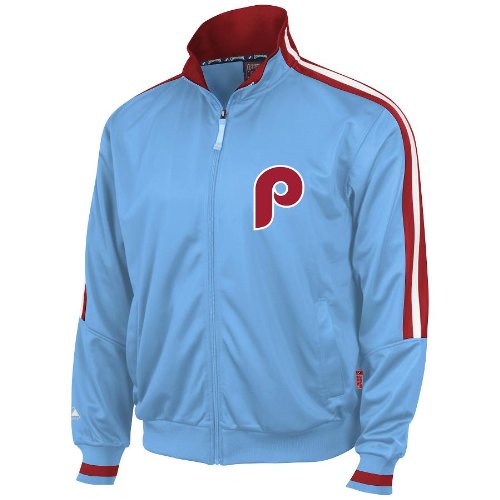 MLB Philadelphia Phillies 80S Cooperstown Adult Long Sleeve Full Zip Fleece Track Jacket (Pro Col/Pro Cad/Pro Wht, Small)