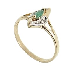 Marquise Emerald & Diamond Ring in Solid Two Tone Gold