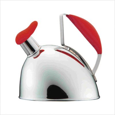 Calypso Basics Stainless Steel Whistling Teakettle with Red Rubber Handle