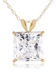 10k Gold Princess-Cut Solitaire Pendant Made with Swarovski Zirconia (3 cttw), 18"