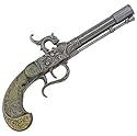 1800s Percussion Pistol with Antiqued Silver Tone Finish and Engraved Faux Ebony Grips - Detailed Replica of Gun Used by Pirates, Military, and Civilians