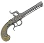 1800s Percussion Pistol with Antiqued Silver Tone Finish and Engraved Faux Ebony Grips - Detailed Replica of Gun Used by Pirates, Military, and Civilians