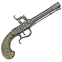1800s Percussion Pistol with Antiqued Silver Tone Finish and Engraved Faux Ebony Grips - Detailed Replica of Gun Used by Pirates, Military, and Civilians